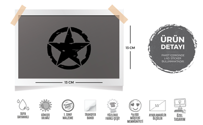 ARS9- Buyuk Boy -Eskitilmis Desenli Mat Asker Yildizi