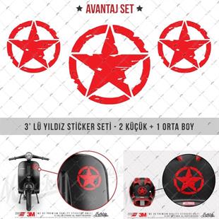 ARSBDL3 Eskitilmis Desenli Mat Kirmizi Asker Yıldızı Seti
