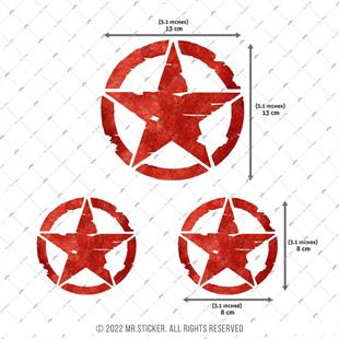 ARSBDL4 Eskitilmis Desenli Reflektif Kan Kirmizi Asker Yıldızı Seti