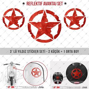 ARSBDL4 Eskitilmis Desenli Reflektif Kan Kirmizi Asker Yıldızı Seti