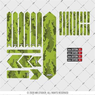 BCY37 Reflektif Koruyucu Sticker Seti Petek Kamuflaj Desen Yesil Siyah