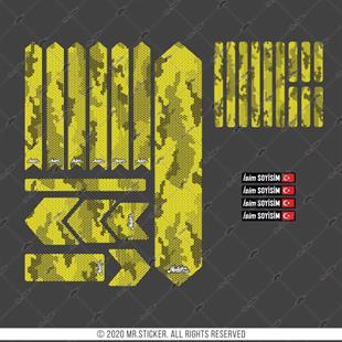 BCY40 Reflektif Koruyucu Sticker Seti Petek Kamuflaj Desen Sari Siyah