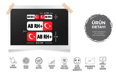 BT07 Reflektif AB Rh Pozitif (+) Kan Grubu Etiket Seti