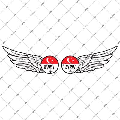 BT21 Reflektif Kanat Desenli 0 Rh Pozitif (+) Kan Grubu Etiket Seti