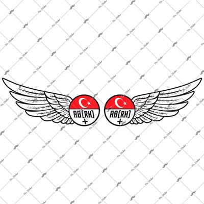 BT26 Reflektif Kanat Desenli AB Rh Pozitif (+) Kan Grubu Etiket Seti