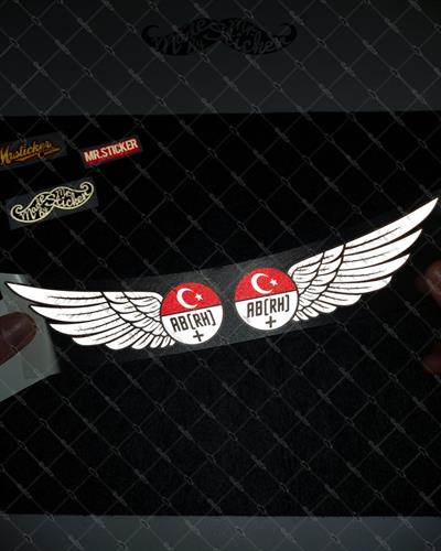 BT26 Reflektif Kanat Desenli AB Rh Pozitif (+) Kan Grubu Etiket Seti