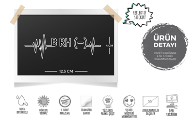 BT46S Kalp Ritmi Desenli B Rh Negatif (-) Kan Grubu Etiketi - 2 li Set