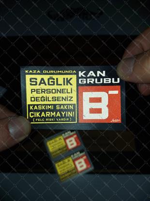 BT66-Kaskimi Cikarma Yazili B Rh Negatif (-) Kan Grubu Etiketi