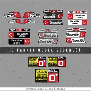 BT90 Uyari Seti + 4 lü Isme Ozel Reflektif Kan Grubu Seti