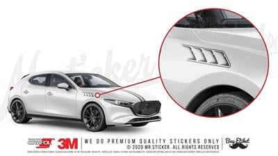 CAR3 3D Spor Hava Izgarasi Efekti Etiket Buyuk ve Kucuk Boy Set (Yalnizca Acik Renkli Yuzeyler Icindir)