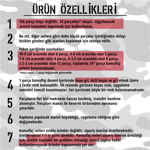 CMO402XS - Bisiklet Kaplamaya Uygun 34 Parca Kamuflaj Seti (Koyu Gri, Kirli Beyaz, Gri Renk)