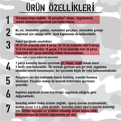 CMO408M - Kask ve Motosiklet Kaplamaya Uygun 50 Parca Kucuk Boy Kamuflaj Seti