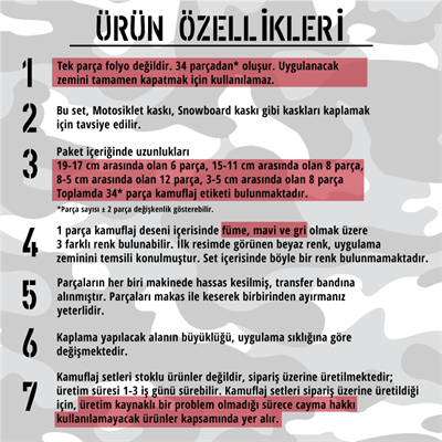 CMO410S - Kask Kaplamaya Uygun 34 Parca Kucuk Boy Kamuflaj Seti