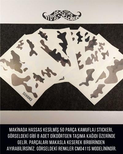 CMO411M - Kask ve Motosiklet Kaplamaya Uygun 50 Parca Kucuk Boy Kamuflaj Seti