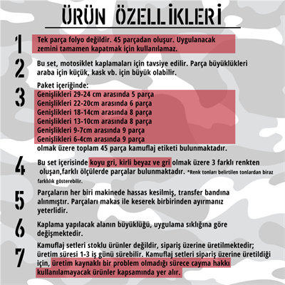 CMO502M - 45 Parca Ucgen Kamuflaj Seti (Koyu Gri-Kirli Beyaz-Gri)