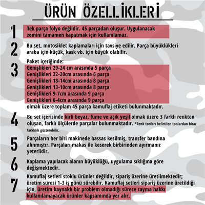 CMO515M - 45 Parca Ucgen Kamuflaj Seti (Açık Gri-Füme-Açık Yeşil)