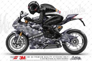 CMO702 Motosiklet Kaplamaya Uygun Pixel Kamuflaj Seti Soluk Beyaz-Gri-Fume Renk