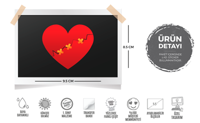 HRT3 Yara Bandi Ile Tutturulmus Kirik Kalp Etiketi