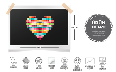 HRT9 Piksel Tasarim Kalp Etiketi