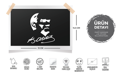 MKA7 Kemal Ataturk Silueti - Mat Beyaz