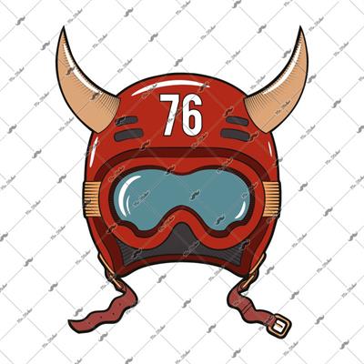 MSL32 Boynuzlu Kirmizi Vintage Kask Etiketi