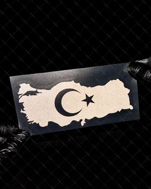 RFBK33 Siyah Reflektif Ay Yıldızlı Türkiye Haritası