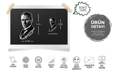 RFHLM107 Ozel Seri - Cizgi Calismali Reflektif Ataturk Etiketi - Buyuk Boy