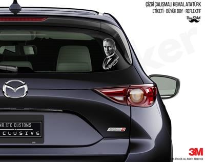 RFHLM107 Ozel Seri - Cizgi Calismali Reflektif Ataturk Etiketi - Buyuk Boy
