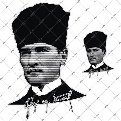 RFHLM109 Ozel Seri - Reflektif Cizgi Calismali Gazi Mustafa Kemal Etiketi - Orta Boy-Kucuk Boy Set
