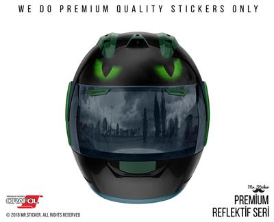 RFHLM117 Reflektif Yesil Canavar Gozleri Etiketi Orta Boy