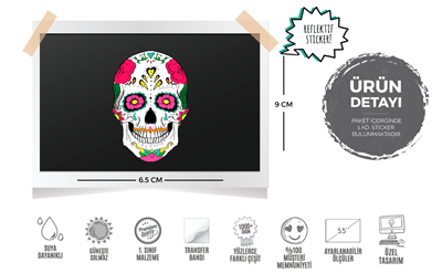 RFHLM15 Reflektif Sugarskull Kurukafa Etiketi