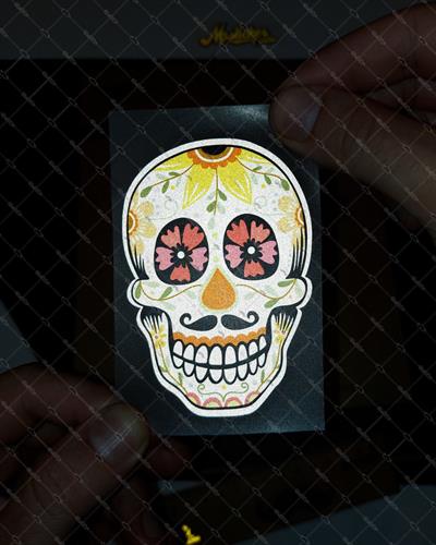RFHLM16 Reflektif Sugarskull Meksikali Kurukafa Etiketi