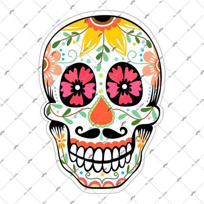 RFHLM16 Reflektif Sugarskull Meksikali Kurukafa Etiketi
