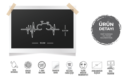 RFHLM166 Reflektif Bisiklet Temali Kalp Ritmi Etiketi