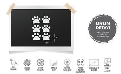 RFHLM19 Reflektif Kedi Patisi Izi Etiket Seti - 6 Adet