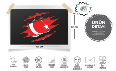 RFHLM66 Reflektif Ici Gozuken Yirtik Metal Desenli Ay Yildiz Etiketi