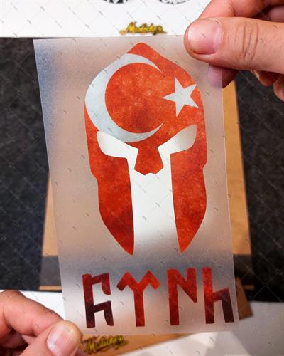 RFHLM67 Reflektif Savas Migfer Etiketi Gokturkce Turk Yazisi Ile