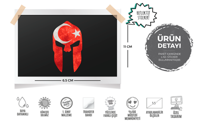 RFHLM68 Reflektif Savas Migferi Etiketi Ay Yildiz Desenli