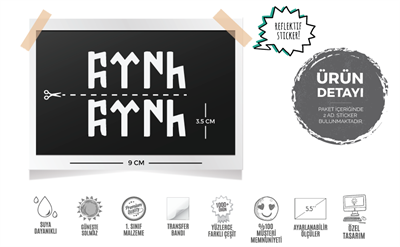 RFHLM70 Reflektif Gokturkce Turk Yazisi - 2li Set - Beyaz Renk