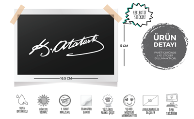 RFHLM71 Reflektif Mustafa Kemal Ataturk Imzasi Etiketi
