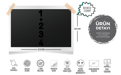 RFHLM73 Reflektif 1 2 3 4 Vites Etiketi Siyah Renk