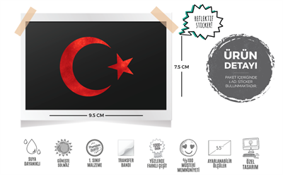 RFHLM77 Reflektif Ay Yildiz Etiketi - Kan Kirmizi