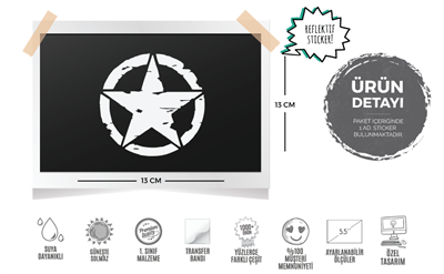 RFHLM89 Buyuk Boy - Reflektif Eskitilmis Desenli Asker Yildizi