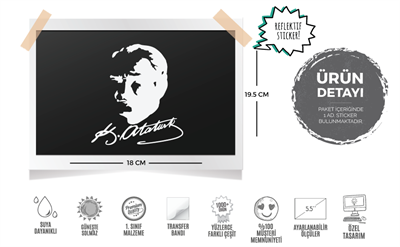 RFHLM91 Reflektif Kemal Ataturk Silueti - Buyuk Boy