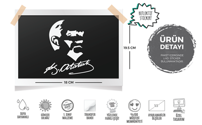 RFHLM92 Reflektif Kemal Ataturk Silueti - Buyuk Boy