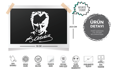 RFHLM93 Reflektif Kemal Ataturk Silueti - Buyuk Boy