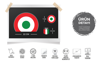 STS25 22cm (Büyük Boy) Yeşil Kırmızı Yarım Yuvarlak Sticker Seti
