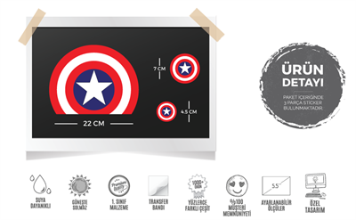 STS26 22cm (Büyük Boy) Yıldızlı Yarım Yuvarlak Sticker Seti