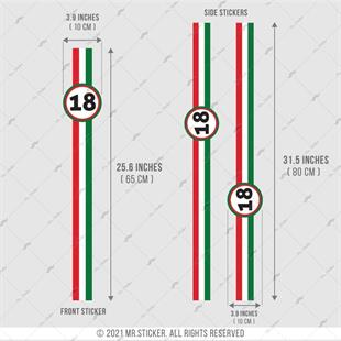 STS32VP Kişiye Özel Numaralı Kırmızı Beyaz Yeşil Desenli Şerit Seti