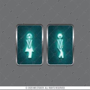 WC31 Yesil Neon Efektli Bay Bayan Tuvalet Simgesi Seti